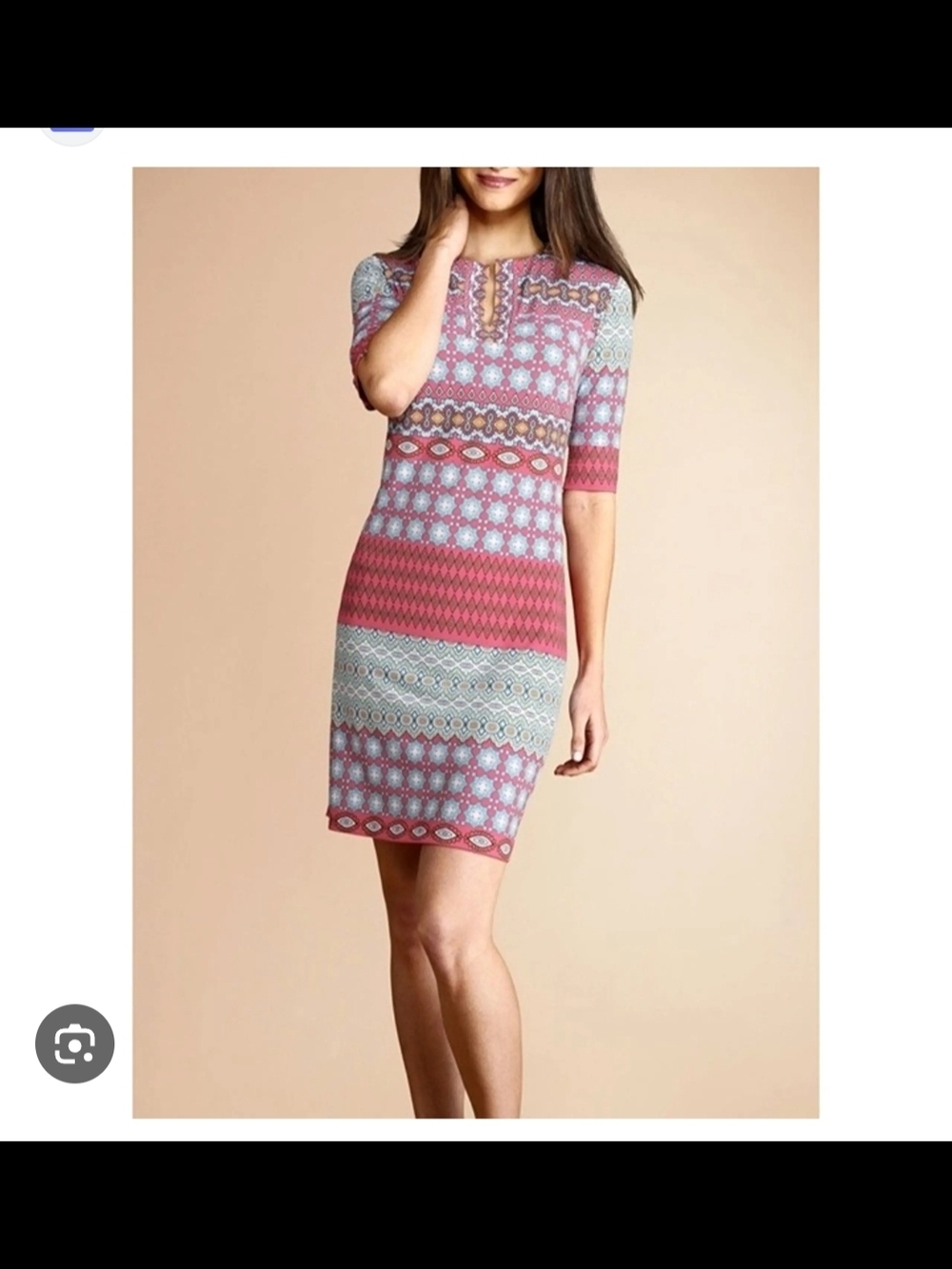 Donna Morgan Pink Multi Short Sleeve Knit Shift Dress